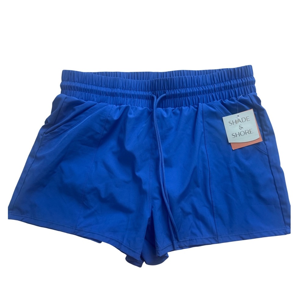 Shade & Shore Women's Blue Swim Trunks Drawstring Shorts Medium 8-10 NWT‎